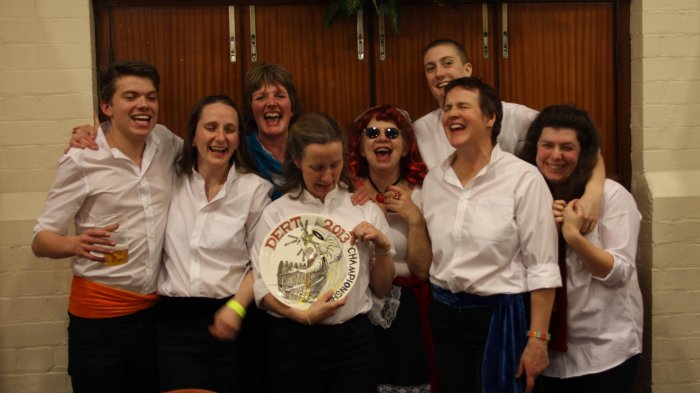 Laughing Mabels, with ceramic Championship plate